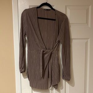 Zara Brown Wrap Dress with Tie Waist